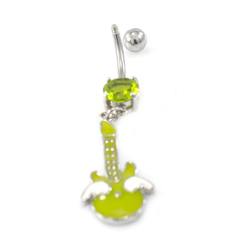 14G Dangle Guitar Prong Set CZ Belly Ring