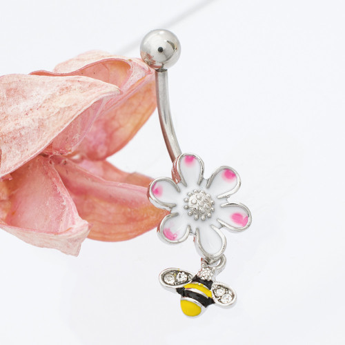 Steel Externally Threaded Bee Dangling Flower Belly Rings