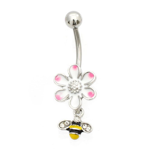 Dangle Bee Flower Belly Button Rings