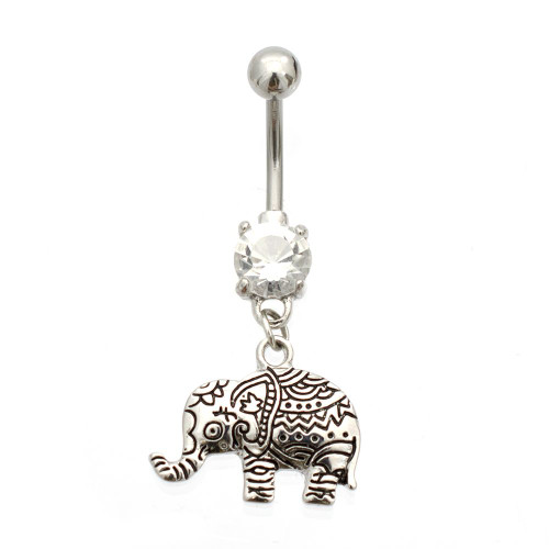 Henna Elephant Design Belly Button Ring 14ga Surgical Steel