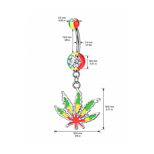 14G Marijuana Leaf Dangling Belly Rings