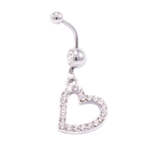 Single Heart 14G 316L Surgical Steel Dangle Belly Button Ring with CZ Jewels