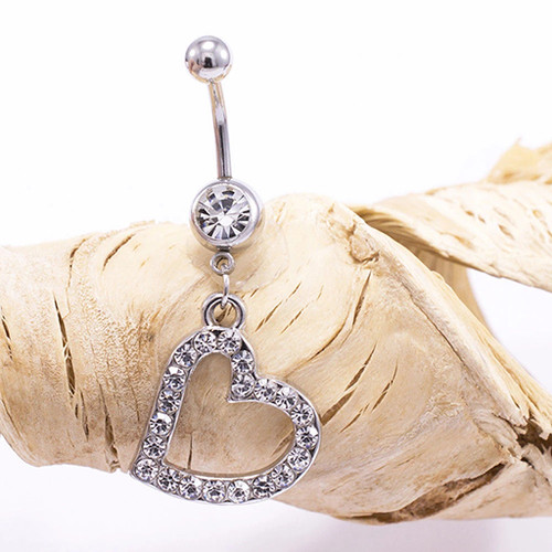14G Dangle Paved CZ Heart Belly Ring