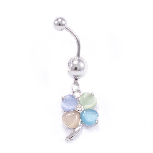 Four Leaf Flower Design 14ga Dangle Belly Button Ring