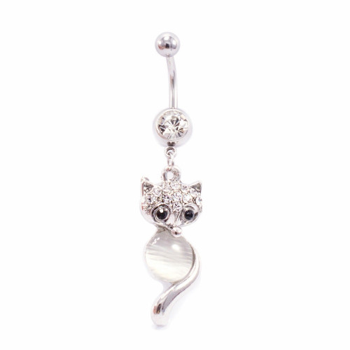 Cute Fox Design Dangle 14ga Belly Button Ring with Cz Jewels Cute Fox Design Dangle 14ga Belly Button Ring with Cz Jewels