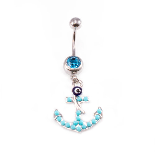 Aqua CZ Anchor Dangle Belly Ring