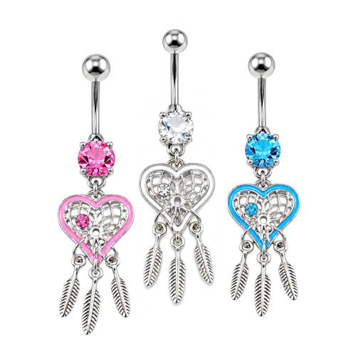 CZ Heart Leaf Dangle Belly Button Ring