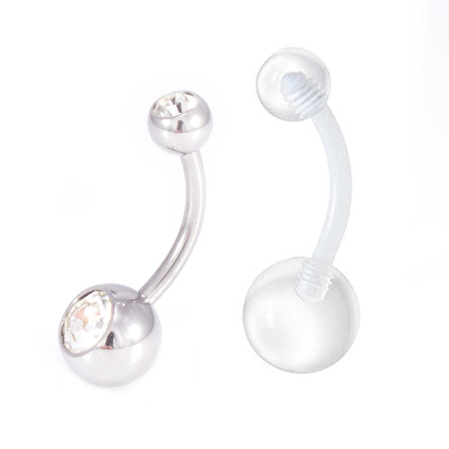 Belly Button Ring with Cubic Zirconia 14G & FREE Clear Flexi Belly Ring Belly Button Ring with Cubic Zirconia 14G & FREE Clear Flexi Belly Ring