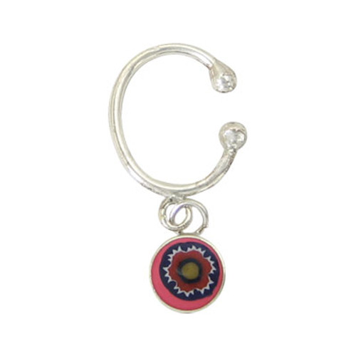 Belly Button Clip Sterling Silver Non-Piercing with Enamel / Dangling Design