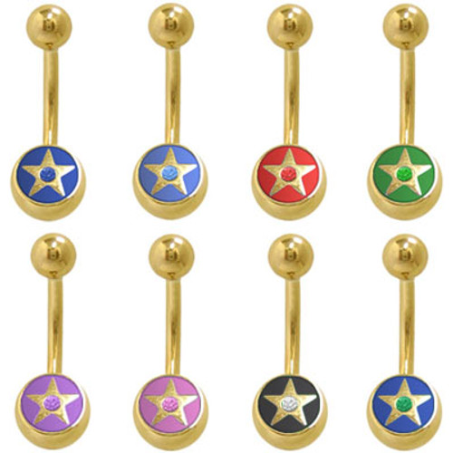 14k Gold Plated Star Belly Button Ring with Jewel