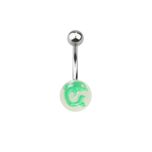 Belly Button Ring Surgical Steel, Acrylic Ball with Dolphin Design (14g) 