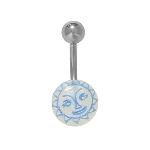 Belly Button Ring Surgical Steel, Acrylic Ball with Smiling Sun Face (14g)