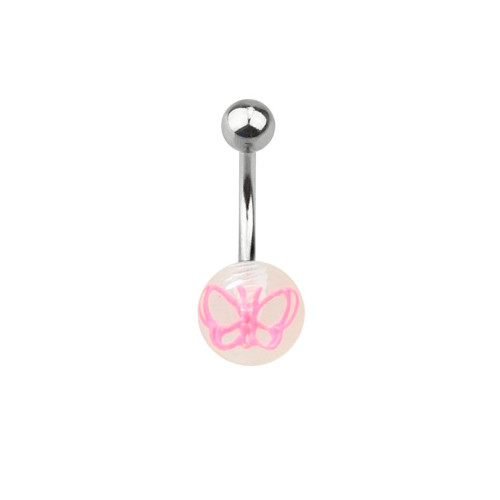 Belly Button Ring Surgical Steel, Acrylic Ball with Butterfly Design 14g Belly Button Ring Surgical Steel, Acrylic Ball with Butterfly Design 14g