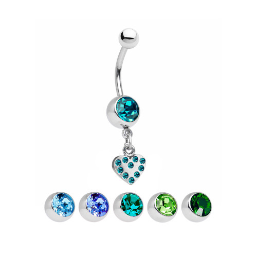 Dangling Heart CZ Belly Button Rings