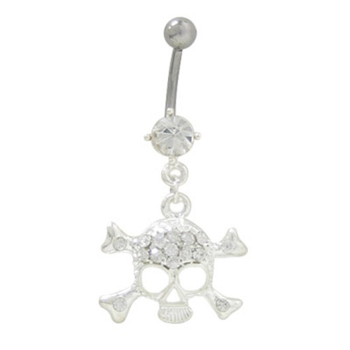 Dangle Cross Bone Skull CZ Belly Button Ring