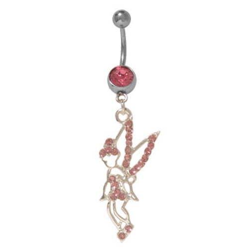 14 gauge Belly Button Ring Surgical Steel Dangling Fairy with CZ Jewels 14 gauge Belly Button Ring Surgical Steel Dangling Fairy with CZ Jewels