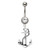 Dangling Nautical Anchor 14ga Navel Ring with Clear Gem