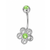 Clear & Light Green CZ Flower J Bar Belly Button Rings