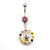 14 gauge Dangler Circle and Flower Belly Ring with Multi Color Cz Jewels