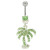 14 gauge Dangle Palm Tree Belly Ring with Green Cz Gems