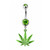 PVD Green Pot Leaf Dangle CZ Belly Ring