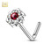 14K White Gold Red CZ Flower Gem L Shaped Nose Stud
