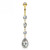 14KT Solid White Gold and Yellow Gold Navel Ring - Cascading Teardrop Dangle with Multi Paved CZ