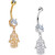 14ga Hamsa Dangling Belly Navel Ring with Large Prong-Set CZ - Silver or Gold