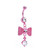 PVD Pink CZ Bow Dangle Belly Rings