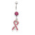  Cancer Awareness Belly Button Ring Dangle with Multiple CZ Stones 14ga