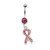 Pair of Cancer Awareness Dangle Pink and Clear CZ Belly Button Rings 14ga