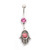 Pack of Two Belly Rings with Hamsa Hand and Cubic Zirconia Design 14ga 