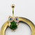 Owl Design Belly Button Ring with Large Semi-Precious Stone and CZ Gems 14ga