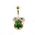 Owl Design Belly Button Ring with Large Semi-Precious Stone and CZ Gems 14ga