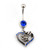 Blue CZ Heart Rose Flower Dangling Belly Rings
