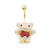 Teddy Bear with Red Bow Belly Button Ring Multiple CZ 14G Gold IP