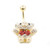 Teddy Bear with Red Bow Belly Button Ring Multiple CZ 14G Gold IP