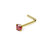 9Kt. Yellow Gold L Shape Nose Ring with Prong Set Circular Red CZ  20ga 