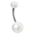 14G Surgical Steel Pearl Belly Button Navel Ring 3/8" (10mm)