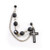 Double Black Stud Earring with Rosary Chain Like Black Beads and Dangling Black Cross Charm 22ga