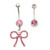 Pack of 2 Belly Button Rings- Multiple CZ Dangling Bow & Double CZ 14ga