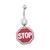 Dangle Stop Sign Logo CZ Belly Button Rings