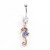 Dangling Blue and Gold Seahorse Belly Ring with CZ Gems