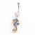 Dangling Blue and Gold Seahorse Belly Ring with CZ Gems