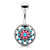 Turquoise Enamel and Beads Aztec Tribal Sun Surgical Steel Belly Button Ring 14ga