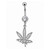 Clear Pot Leaf CZ Dangle Belly Button Ring