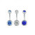 Double Jewel Belly Button Rings Stainless Steel Surgical Steel 16ga - 3 pack - Clear ,Light Blue, and Blue