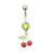 Cherry and Cubic Zirconia Design Belly Button Ring 14ga- Choose Your Style