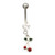 Cherry and Cubic Zirconia Design Belly Button Ring 14ga- Choose Your Style