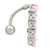 Top Down Vertical Drop Light Pink CZ Belly Button Rings Navel Bar